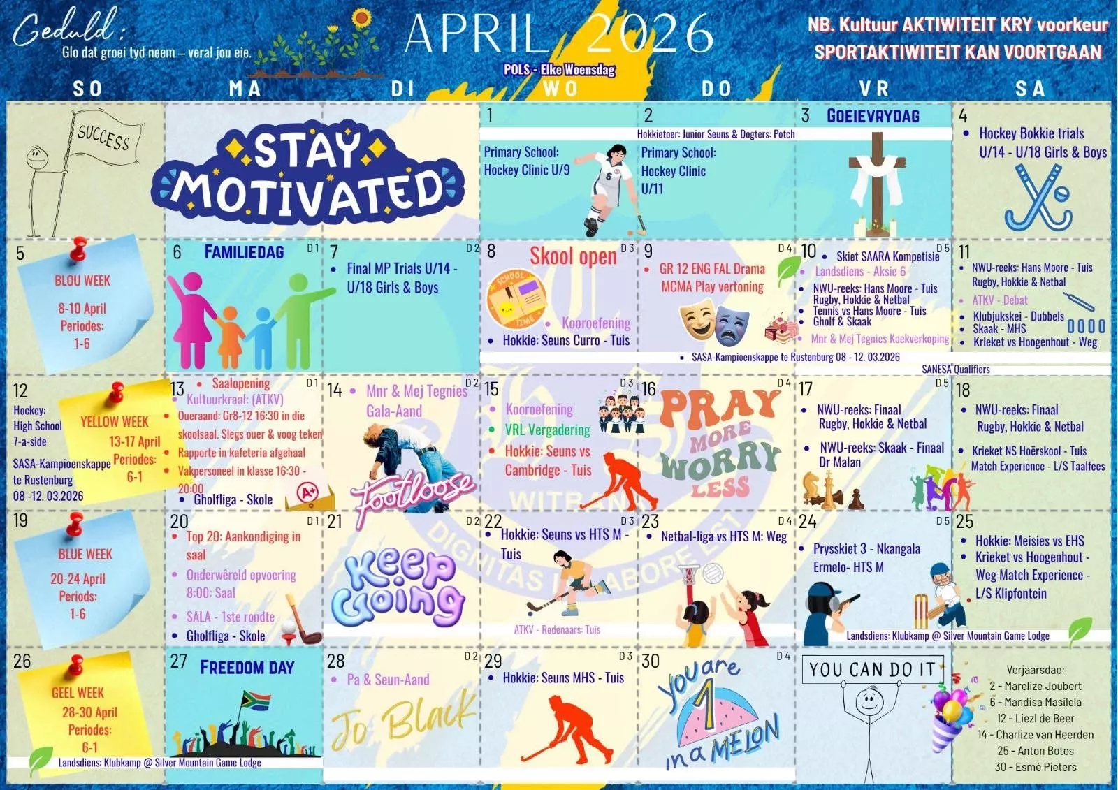 HTS Witbank April 2026 calendar